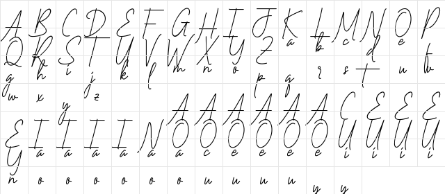 Vineland Demo Regular  glyph index