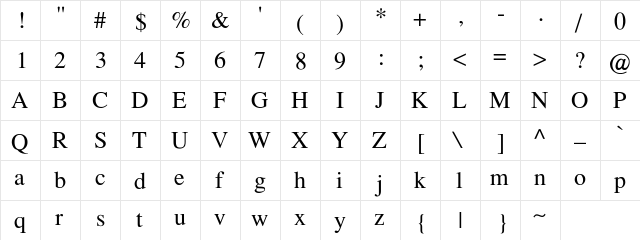 Tempo-Font Regular  glyph index