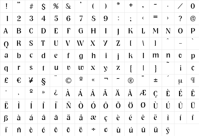 BobBecker Regular  glyph index