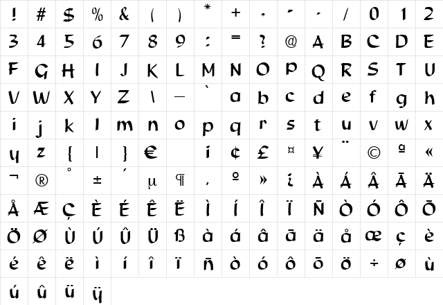 StudioBold Regular  glyph index