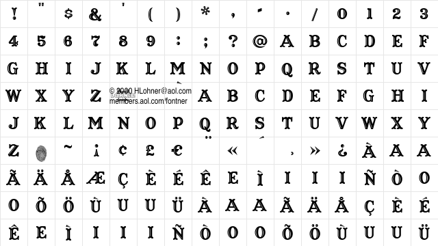 Captain Howdy Regular  glyph index