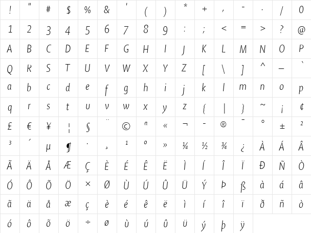 Shaker Regular  glyph index