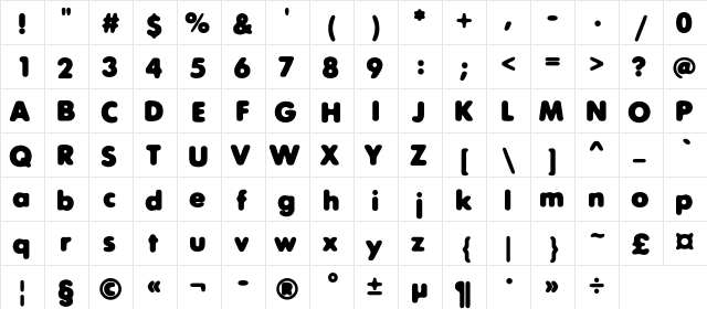 ExposureThreeC Regular  glyph index