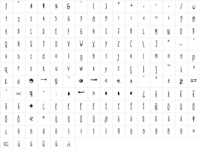 Eatpoo Regular  glyph index