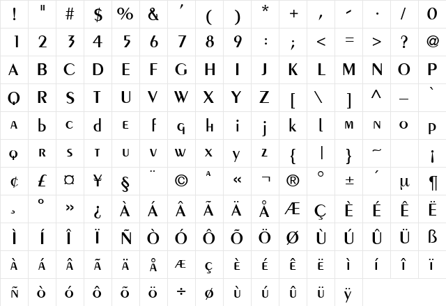 PeilotDB Normal  glyph index