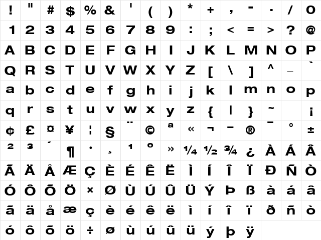 ContextRepriseExpandedSSK Bold  glyph index