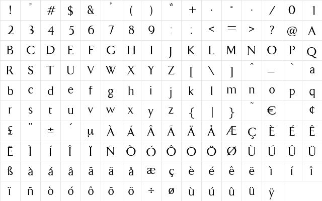 Arabien Regular  glyph index