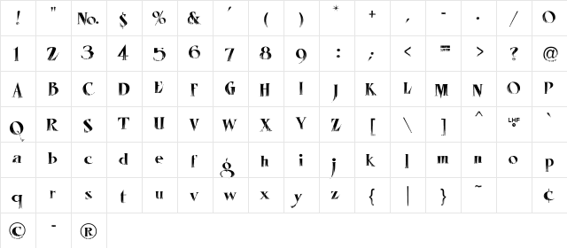 LHF Mister Spooky Regular  glyph index