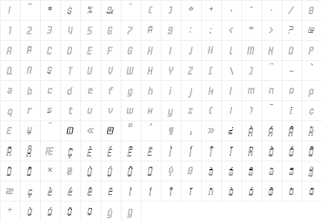 UNDA Regular  glyph index