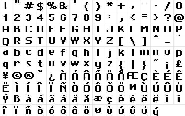 FFF Regates Bold Regular  glyph index