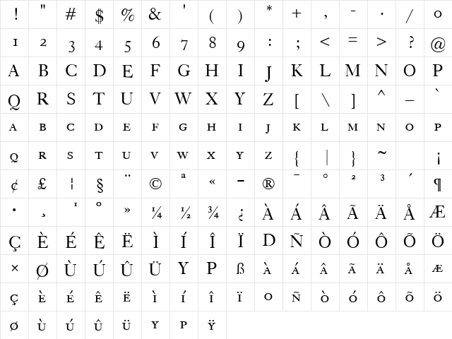 Caslon Classico SC Regular  glyph index