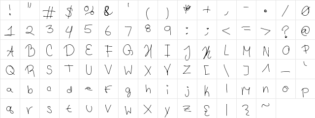 Chicken Scratch Kayli Regular  glyph index