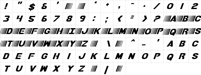Bamf Italic Italic  glyph index