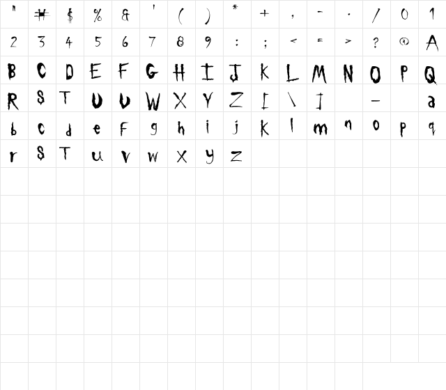 Sickness Regular  glyph index