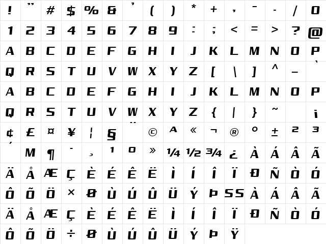 Reality Pursuit NC Regular  glyph index