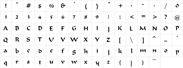 Applied Art Regular  glyph index