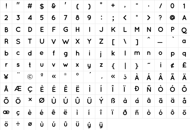 Quicksand Bold  glyph index