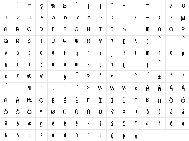 AXswar Regular  glyph index