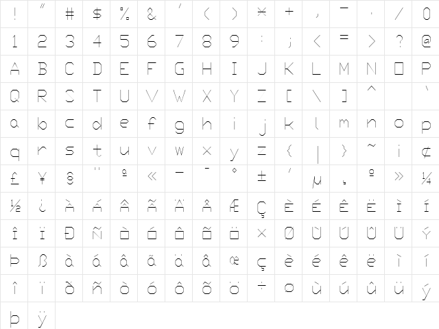 Prx8 Regular  glyph index