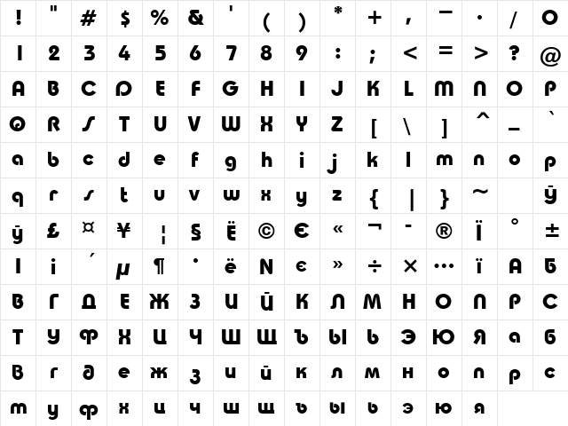 Taurus Bold  glyph index