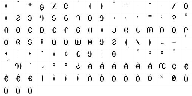 Dig Regular  glyph index