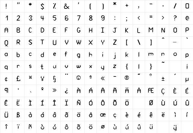 COLLINS Regular  glyph index