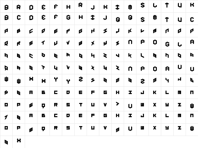 YAY USA Regular  glyph index