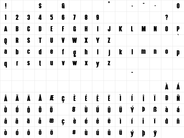 Hennigar Regular  glyph index
