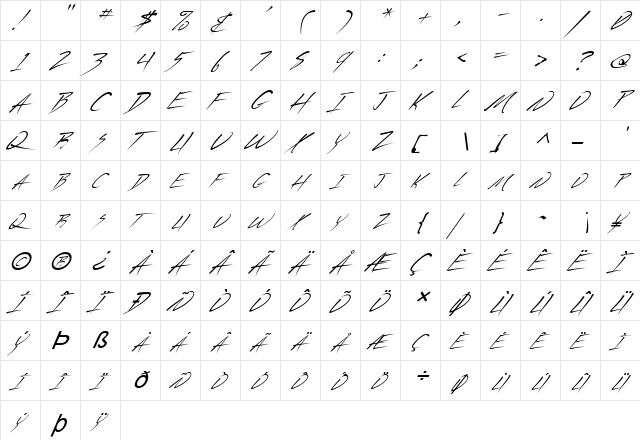 FZ JAZZY 44 ITALIC Normal  glyph index