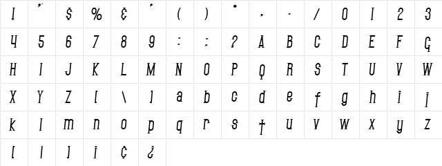 SF Gothican Bold Italic  glyph index