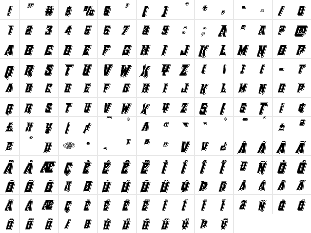 Raider Crusader Punch Regular  glyph index