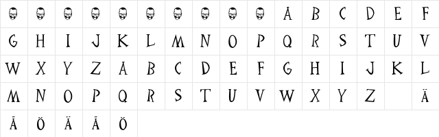 Drew Regular  glyph index