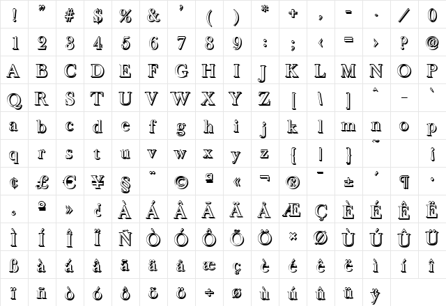 CrossBeckerShadow-Medium Regular  glyph index