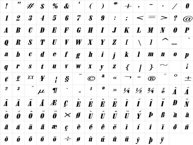 June 15 Extended BoldItalic  glyph index