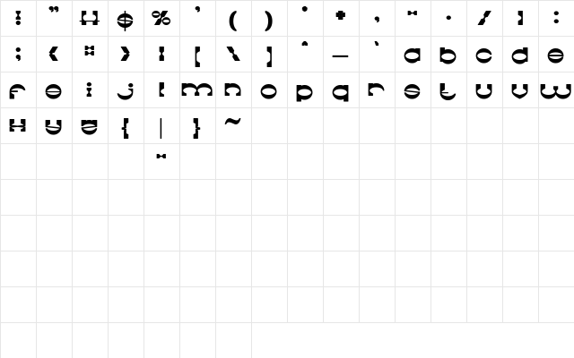 The Machine Gun Bold  glyph index
