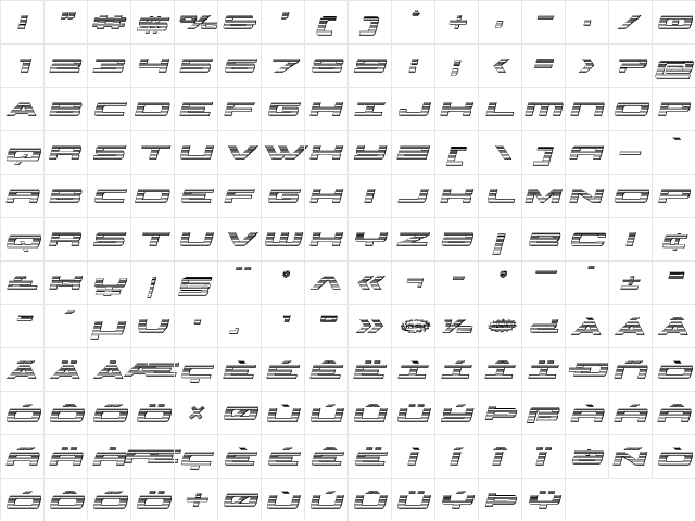 Classic Cobra Chrome Italic Italic  glyph index