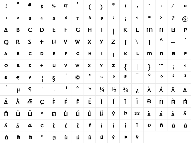 Priori Sans Bold  glyph index