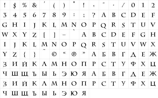 DS CenturyCapitals Regular  glyph index