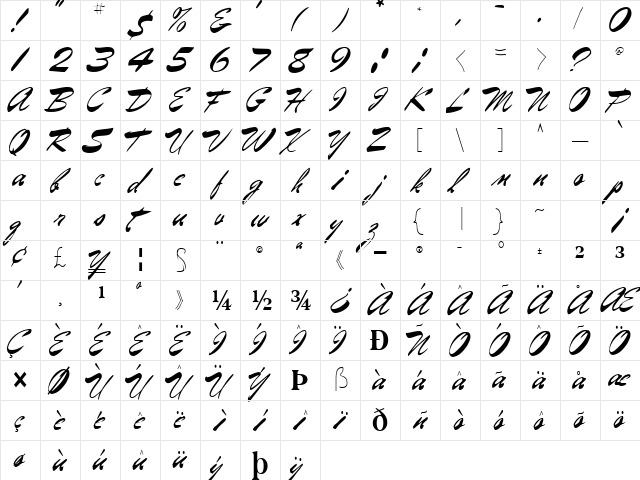 Gil Regular  glyph index