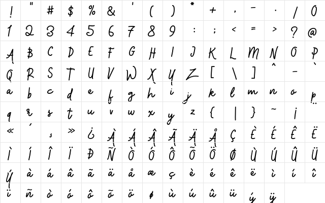Magicline Regular  glyph index