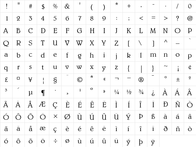 Belwe-Light Light  glyph index