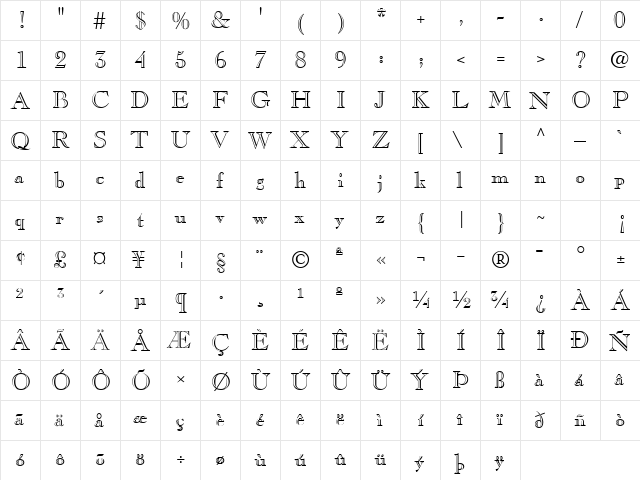 PT Cornerstone Normal  glyph index