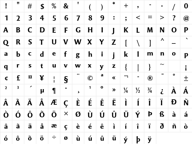 Mentor Sans Std Bold  glyph index