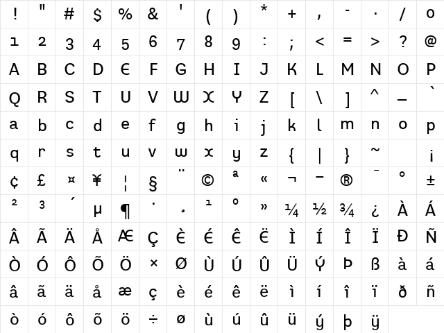 Preface Regular  glyph index