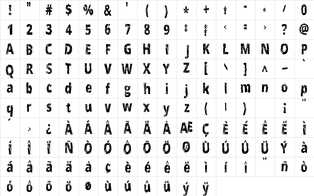 CrackedNarrow Regular  glyph index