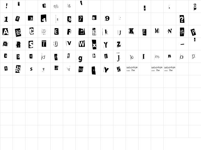 BlackCasper Regular  glyph index