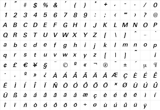 UltimateSerial-Medium Italic  glyph index