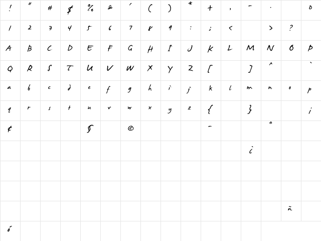 James Fajardo Regular  glyph index