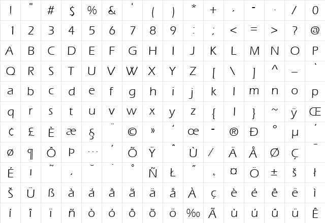 ItcEras-Book Regular  glyph index