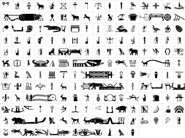 OldEgyptGlyphs Regular  glyph index